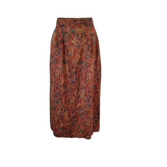 Contemporary Classics Red Floral Paisley Print Midi Tea Length Skirt - Picture 1 of 16